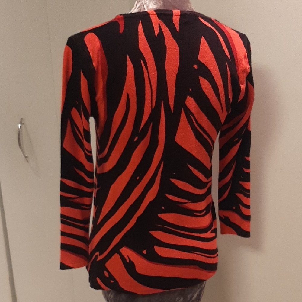 CASA🏠DONNA Vibrant Orange & Black KNIT Long Sleeve Top SIZE XS/S - Picture 4 of 8